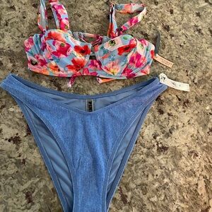 PINK Victoria's Secret Floral Tie-Back Bikini Top with and Bikini Bottoms New